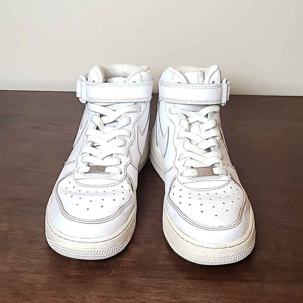 Nike Air Force 1 Mid ’07 White White Sneakers Youth 7Y Women’s 8.5 - Picture 6 of 9
